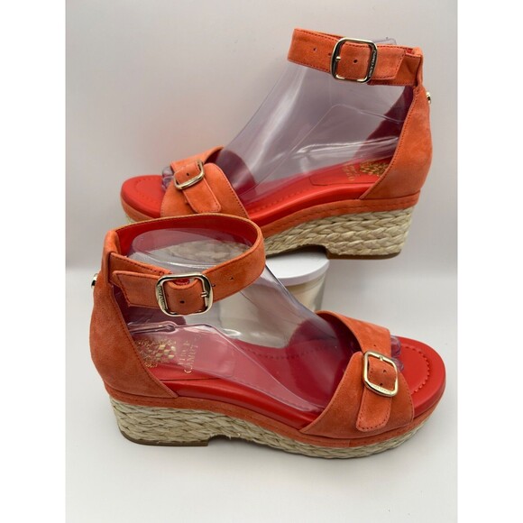 Vince Camuto Meterry Sandals Women's 8M Orange Peach Pop Raffia Wedge NEW - Picture 3 of 6